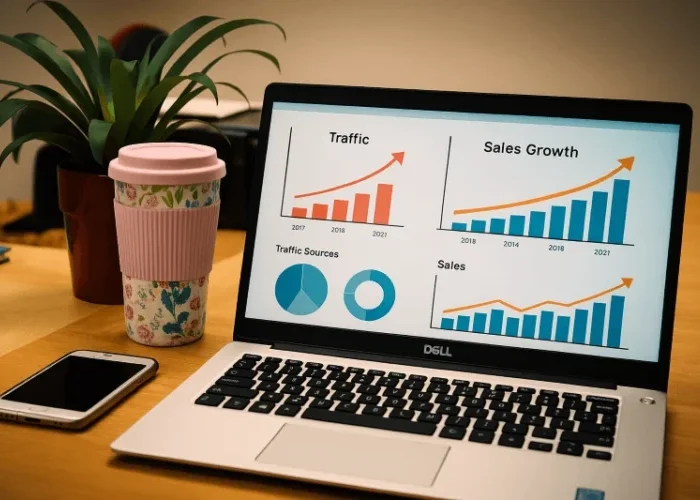 An SEO audit result on a laptop screen